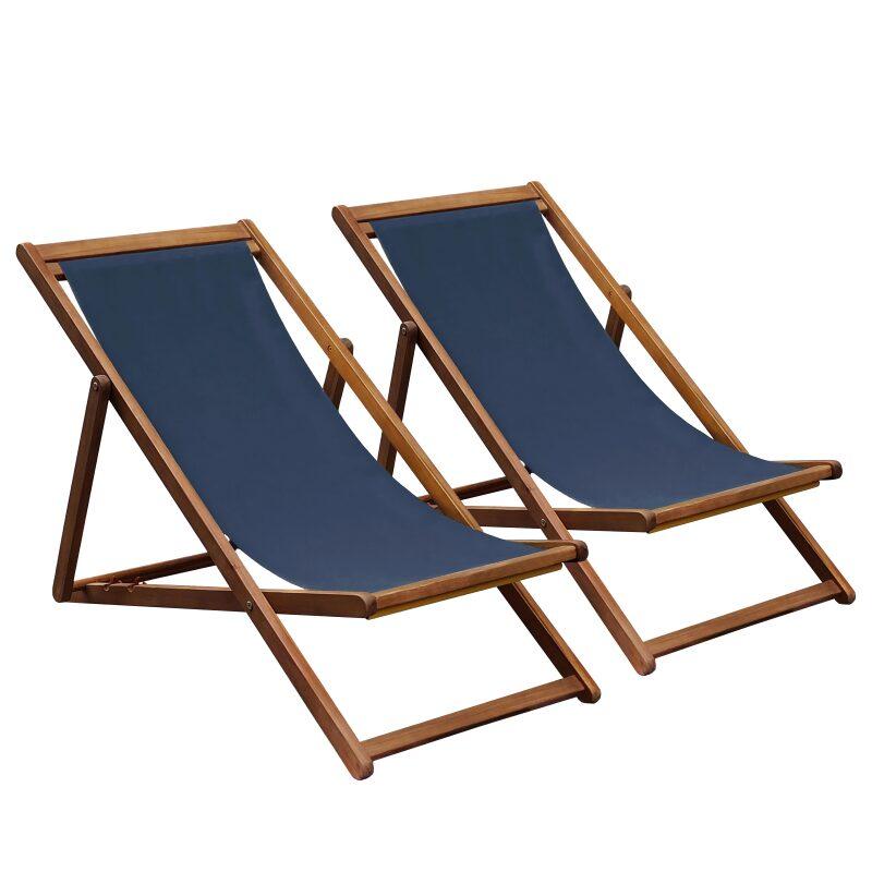Liegestühle aus 100 % FSC®-Akazienholz, 3-fach verstellbar - 2er-Set 