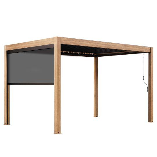 Selbsttragende bioklimatische Pergola 4x3 m aus Aluminium in Holzoptik mit 1,2 oder 3 Jalousien | Oviala