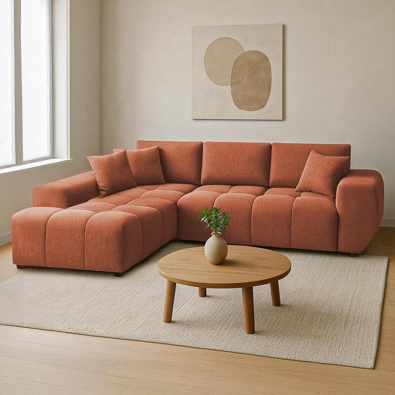 Ecksofa 3-Sitzer aus Polyester mit Chaiselongue links und Kissen