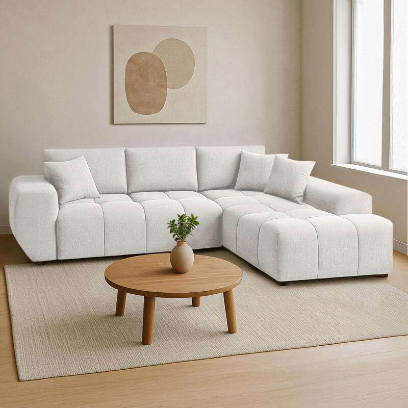 Ecksofa 3-Sitzer aus Polyester mit Chaiselongue rechts und Kissen