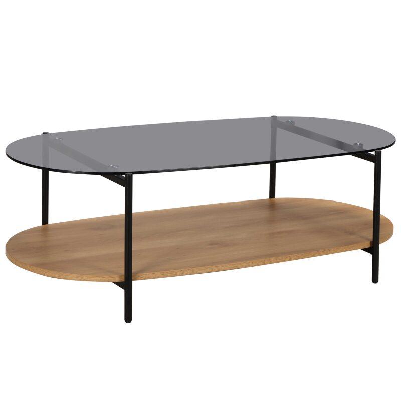 Couchtisch Ovaler aus Glas und heller Holzoptik 120 x 55 x 40 cm