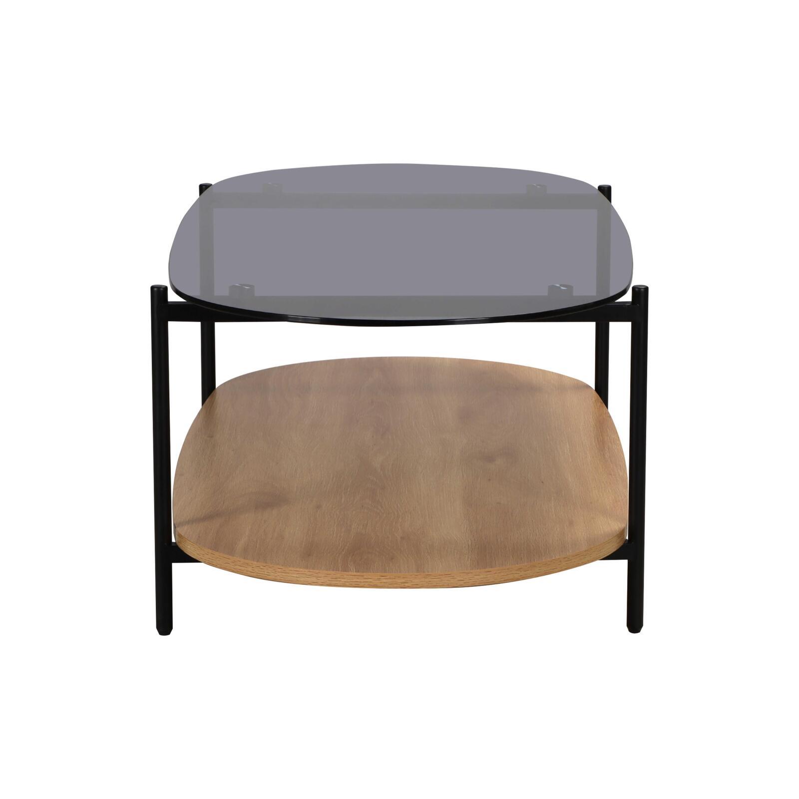 Couchtisch Ovaler aus Glas und heller Holzoptik 120 x 55 x 40 cm Couchtisch Ovaler aus Glas und heller Holzoptik 120 x 55 x 40 cm