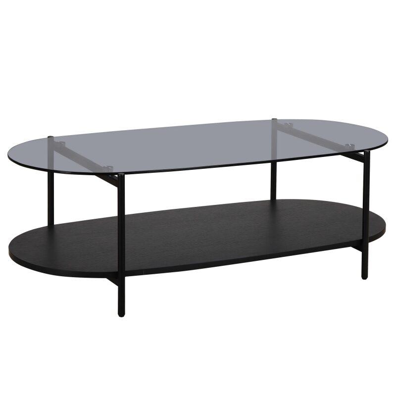 Couchtisch Ovaler aus Glas und schwarzer Holzoptik 120 x 55 x 40 cm