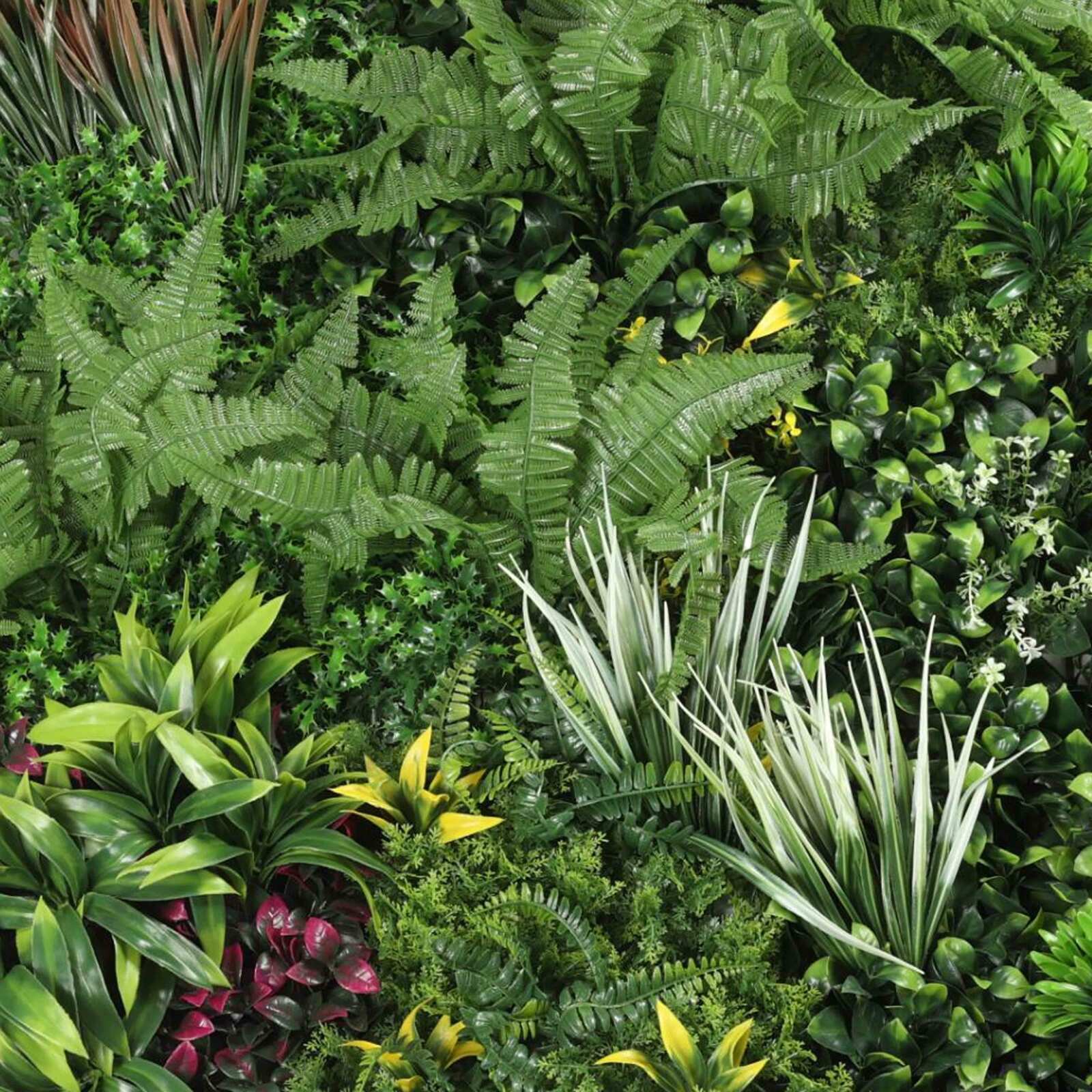 Künstliche grüne Wand Premium Botanischer Garten drinnen und draußen 100x100 cm