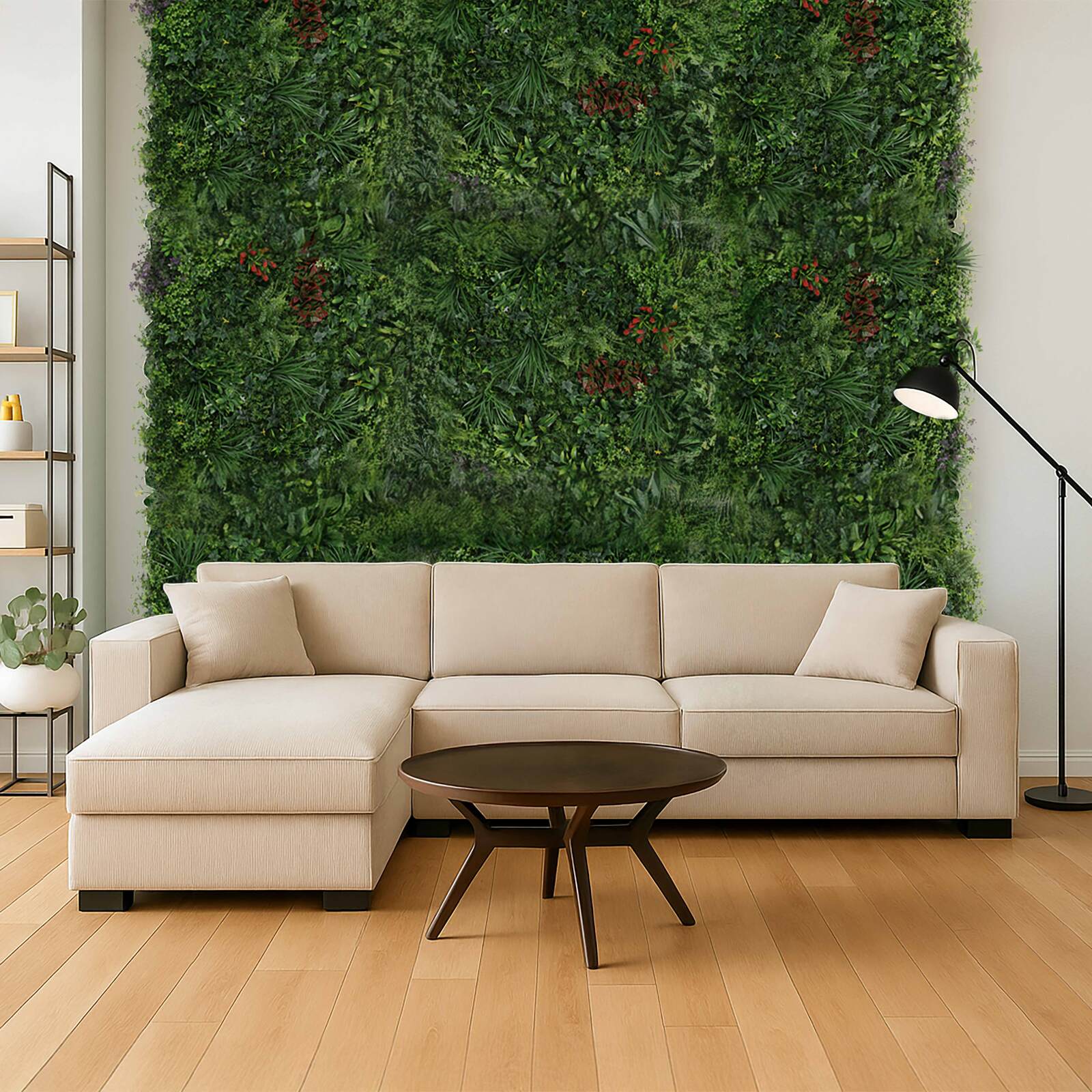 Künstliche Pflanzenwand, Naturblumen, Premium, Indoor und Outdoor, 100x100 cm