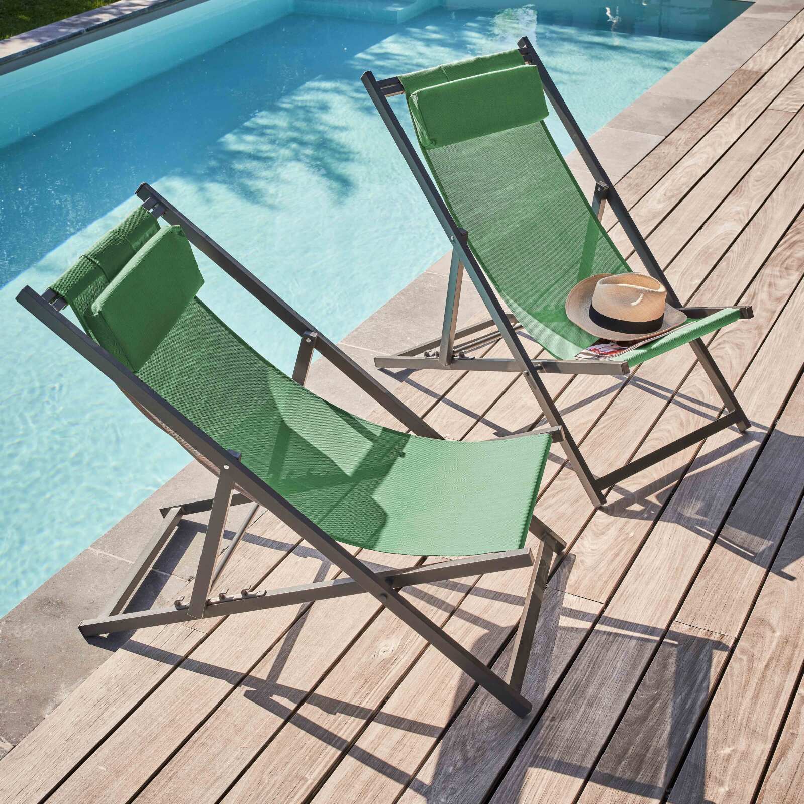 2er-set verstellbaren Aluminium-Sonnensesseln mit 4 Positionen 