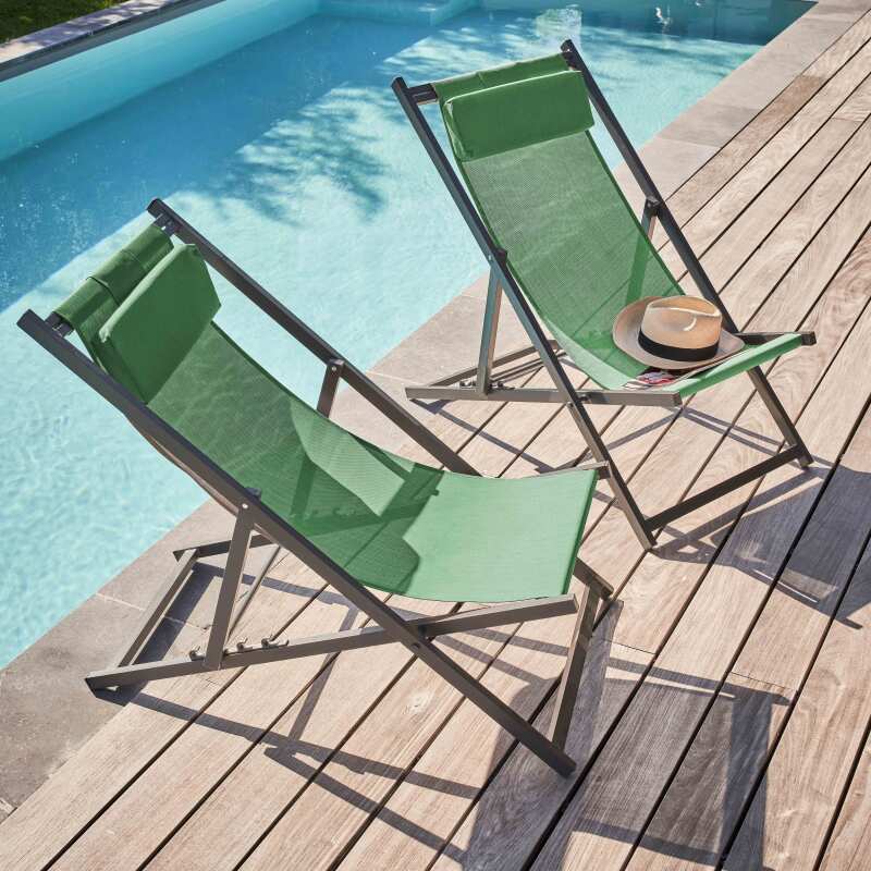 2er-set verstellbaren Aluminium-Sonnensesseln mit 4 Positionen 