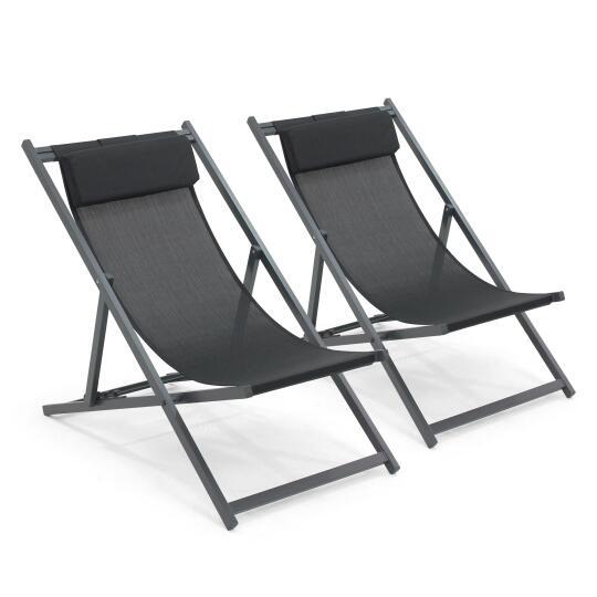 Lot von 2 verstellbaren Sonnensesseln aus Aluminium und Textilene | Oviala