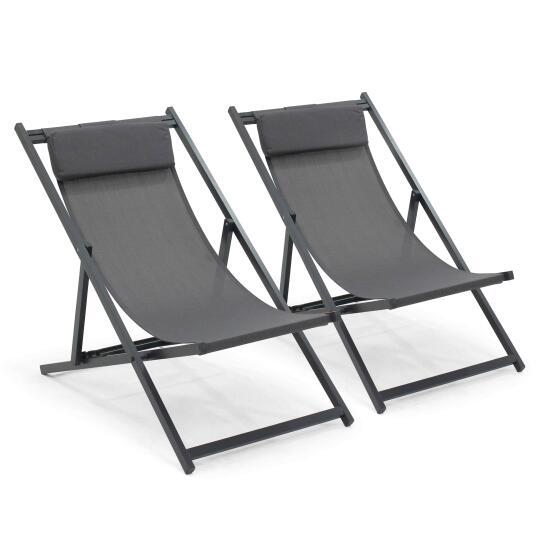 Lot von 2 verstellbaren Sonnensesseln aus Aluminium und Textilene | Oviala