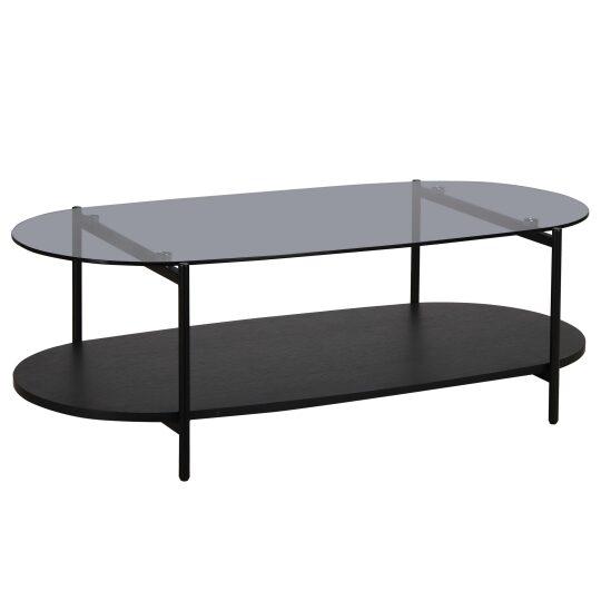 Couchtisch Ovaler aus Glas und Holzoptik 120 x 55 x 40 cm | Oviala