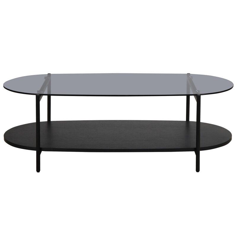 Couchtisch Ovaler aus Glas und Holzoptik 120 x 55 x 40 cm (2/6)