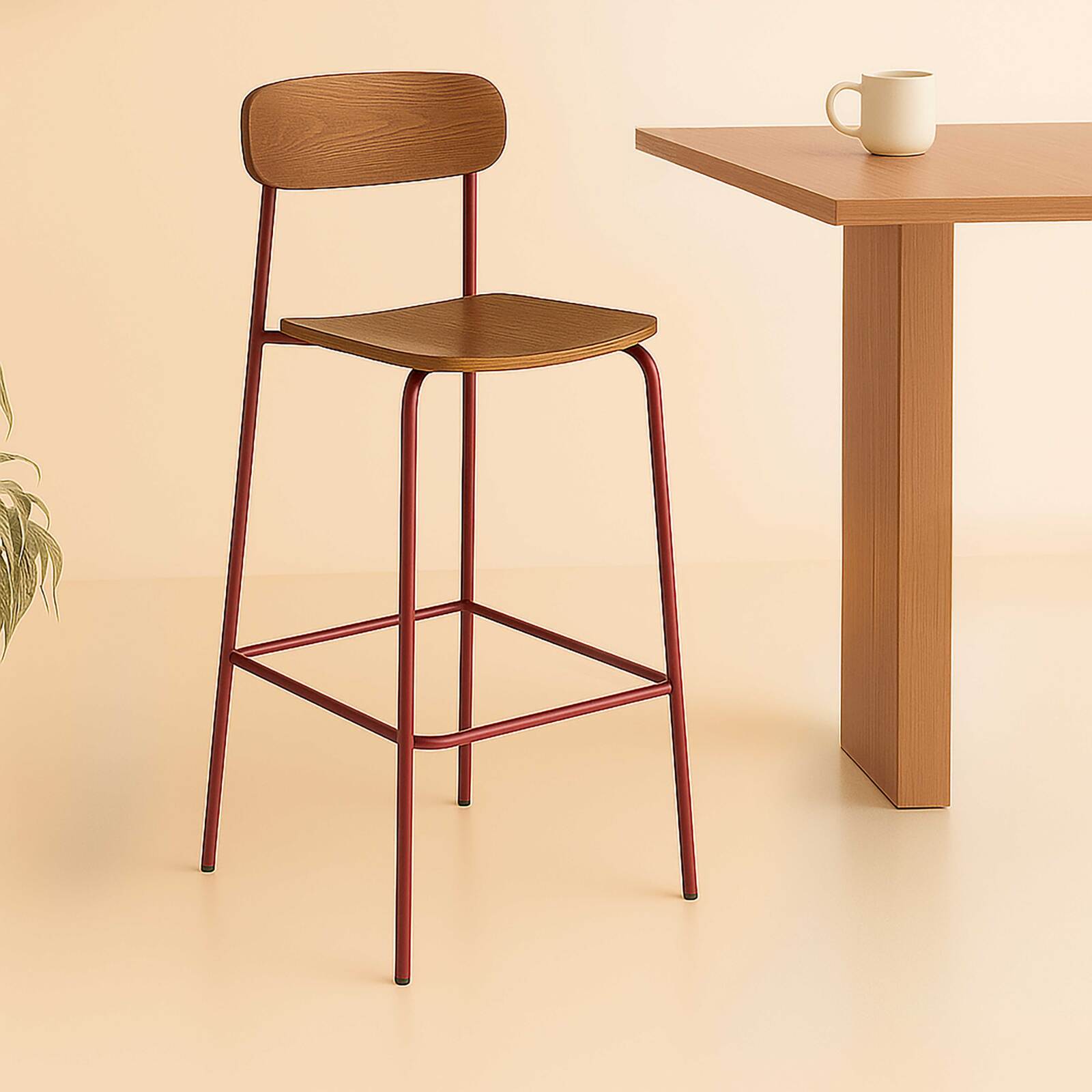 Set mit 2 Hochstühlen aus Metall und Holz