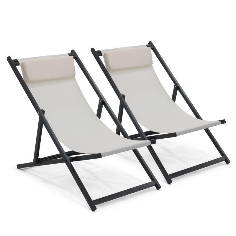2er-set verstellbaren Aluminium-Sonnensesseln mit 4 Positionen 