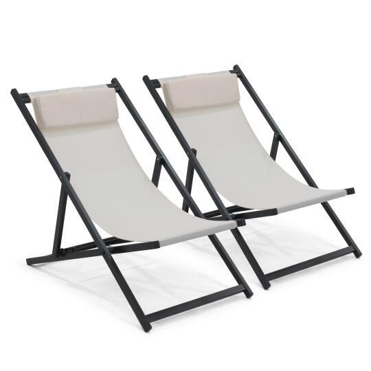 Lot von 2 verstellbaren Sonnensesseln aus Aluminium und Textilene | Oviala