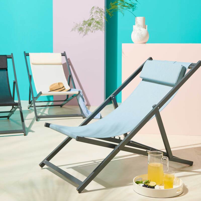 2er-set verstellbaren Aluminium-Sonnensesseln mit 4 Positionen