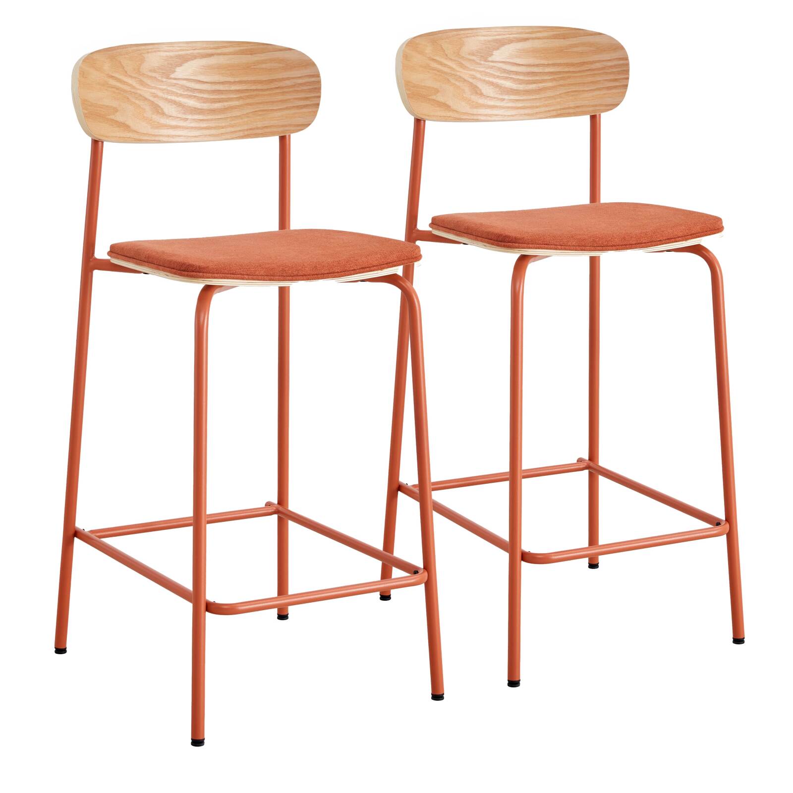 Set mit 2 Hochstühlen aus Metall, Holz und Stoff