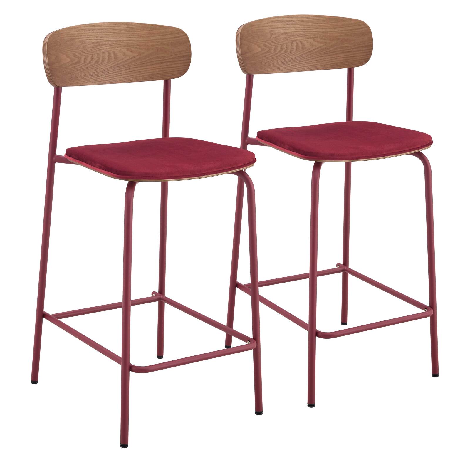 Set mit 2 Hochstühlen aus Metall, Holz und Stoff