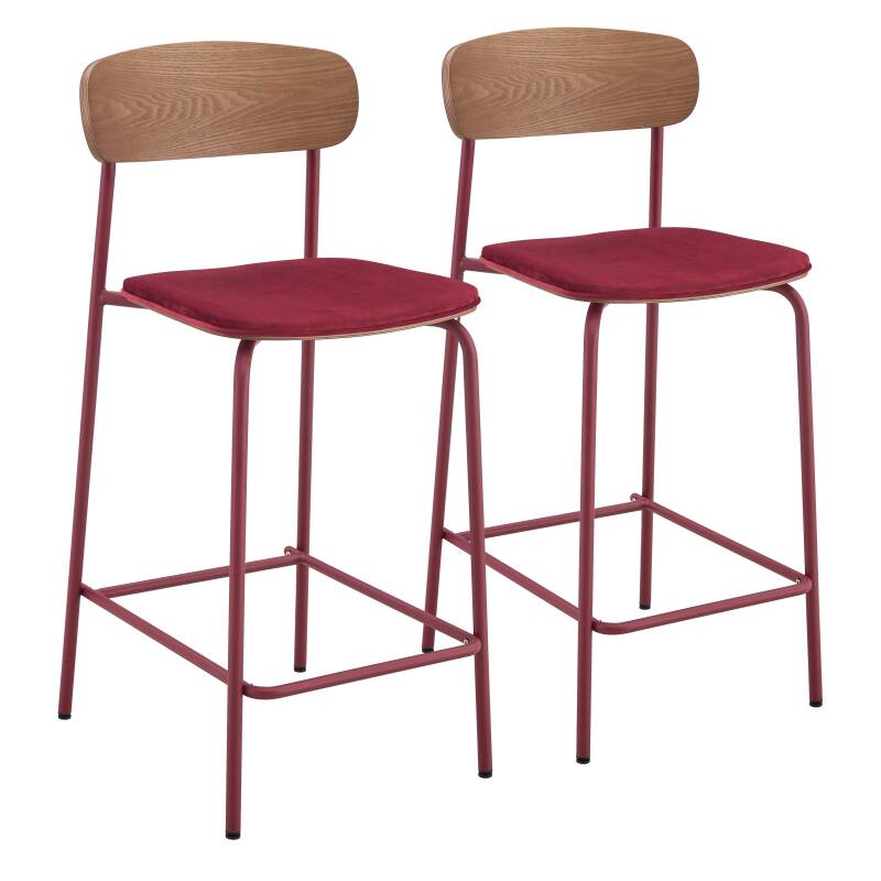 Set mit 2 Hochstühlen aus Metall, Holz und Stoff