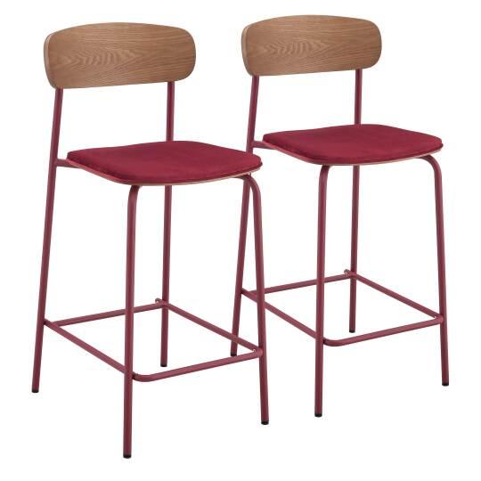 Set mit 2 Hochstühlen aus Metall, Holz und Stoff