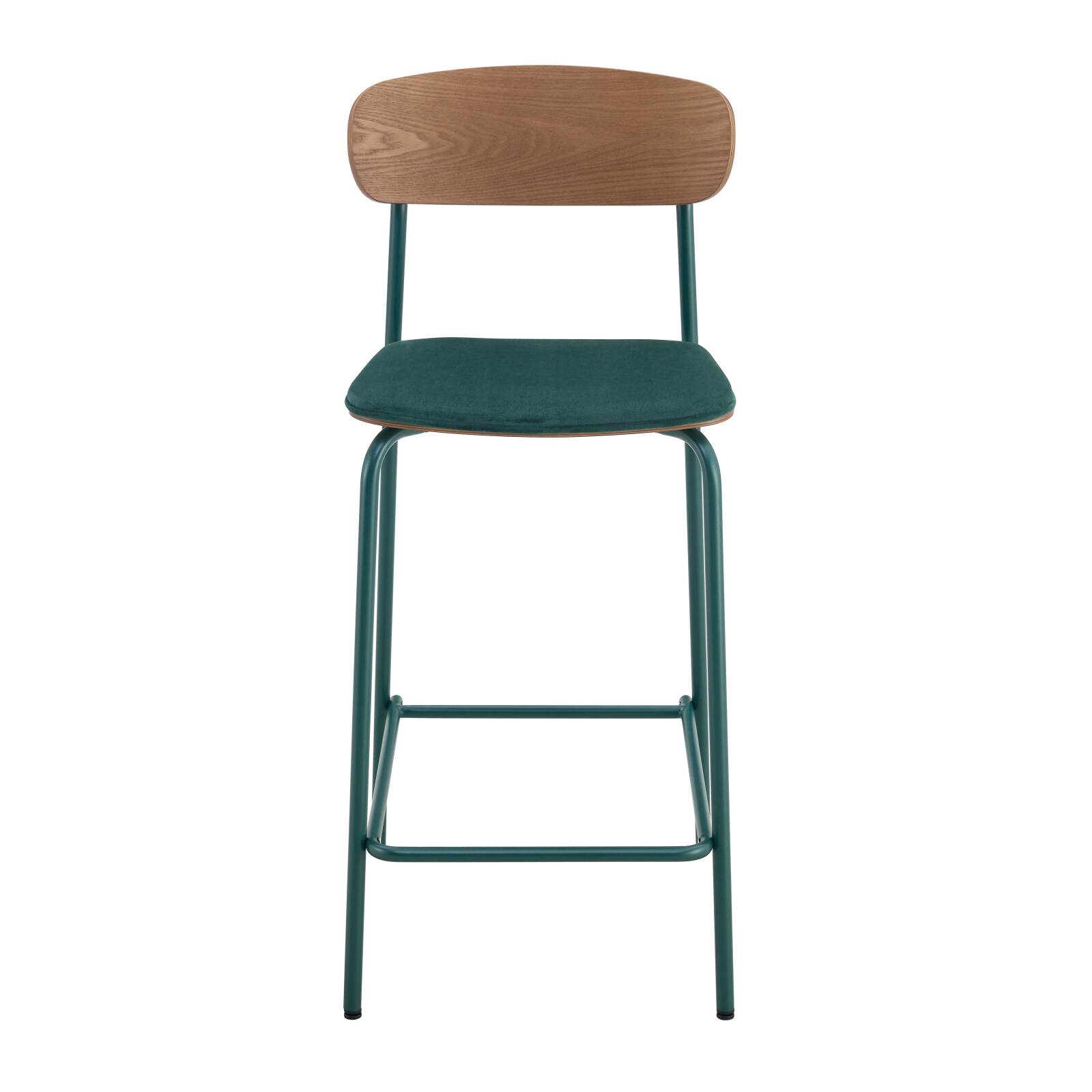 Set mit 2 Hochstühlen aus Metall, Holz und Stoff