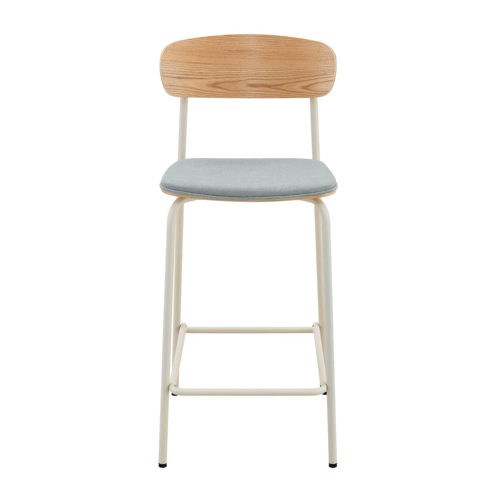 Set mit 2 Hochstühlen aus Metall, Holz und Stoff