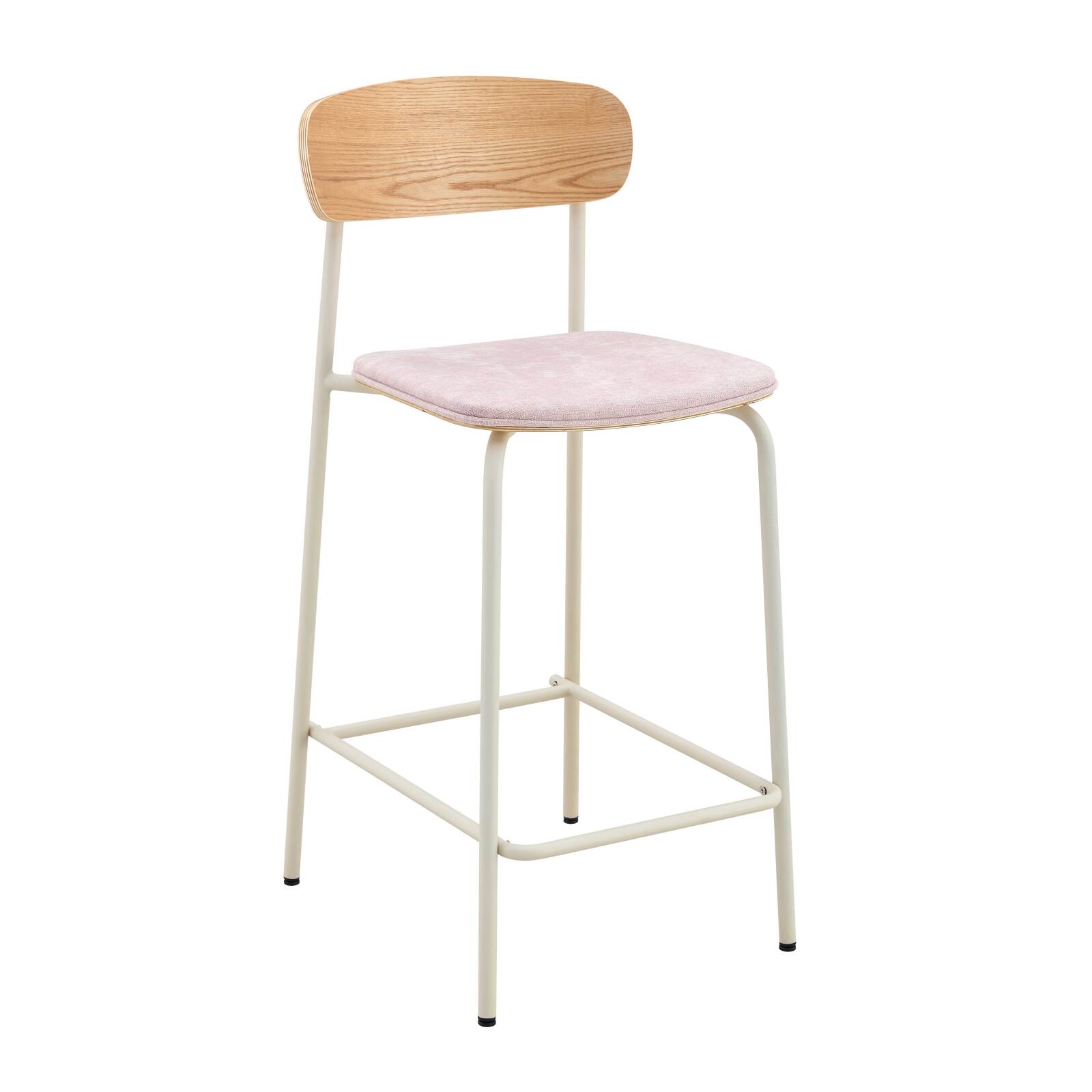 Set mit 2 Hochstühlen aus Metall, Holz und Stoff