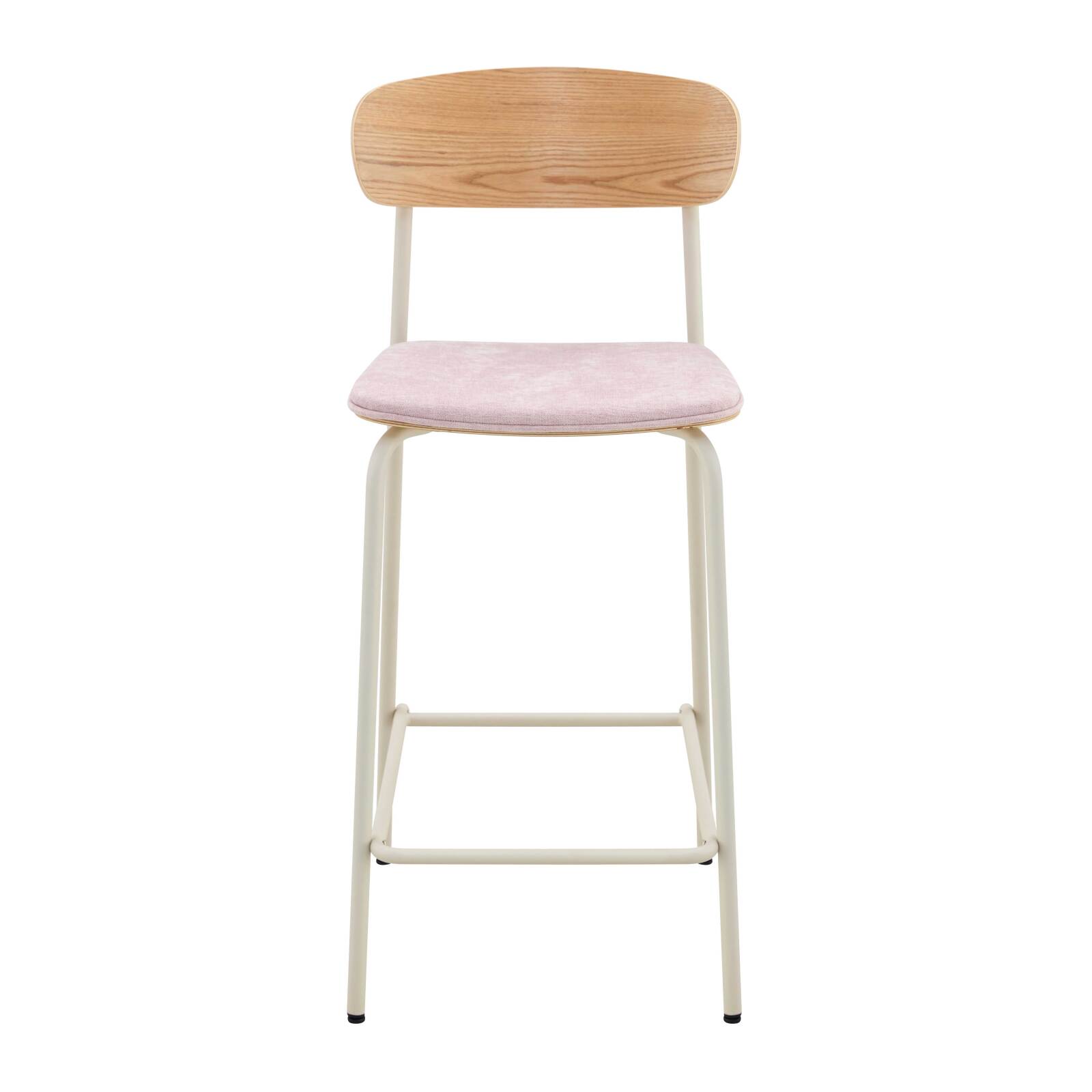 Set mit 2 Hochstühlen aus Metall, Holz und Stoff