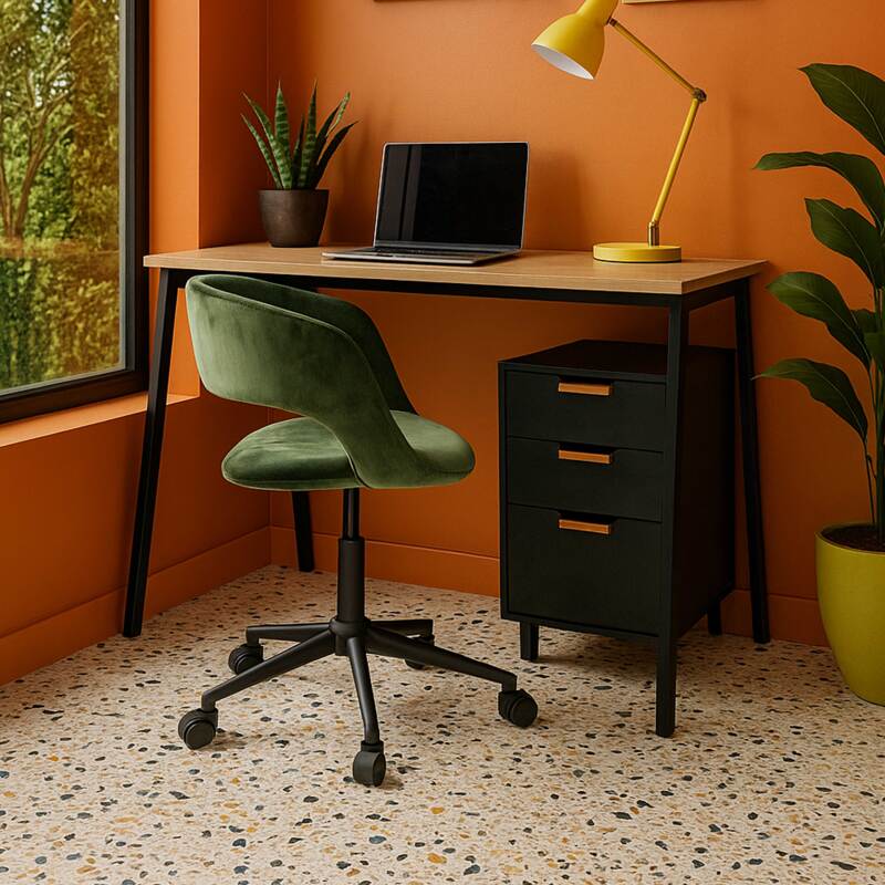 Samt-Bürostuhl mit Rollen