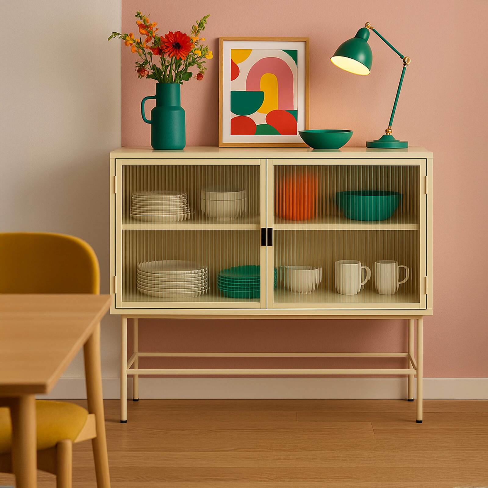 Büfett aus Metall und Glas ,2 Türen, 110 cm