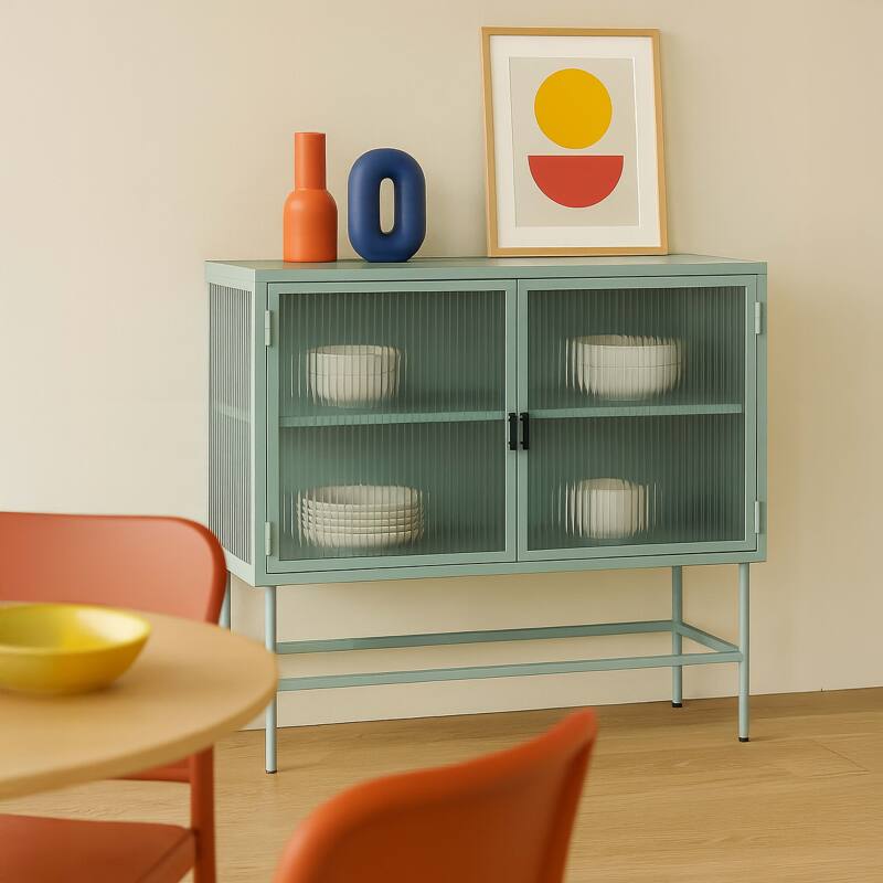 Büfett aus Metall und Glas ,2 Türen, 110 cm