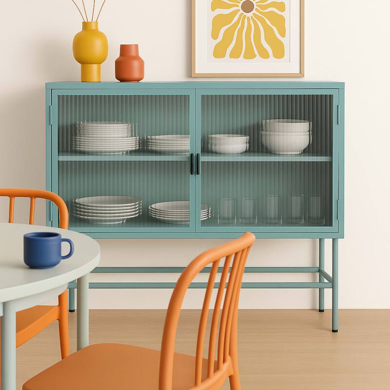 Büfett aus Metall und Glas ,2 Türen, 110 cm