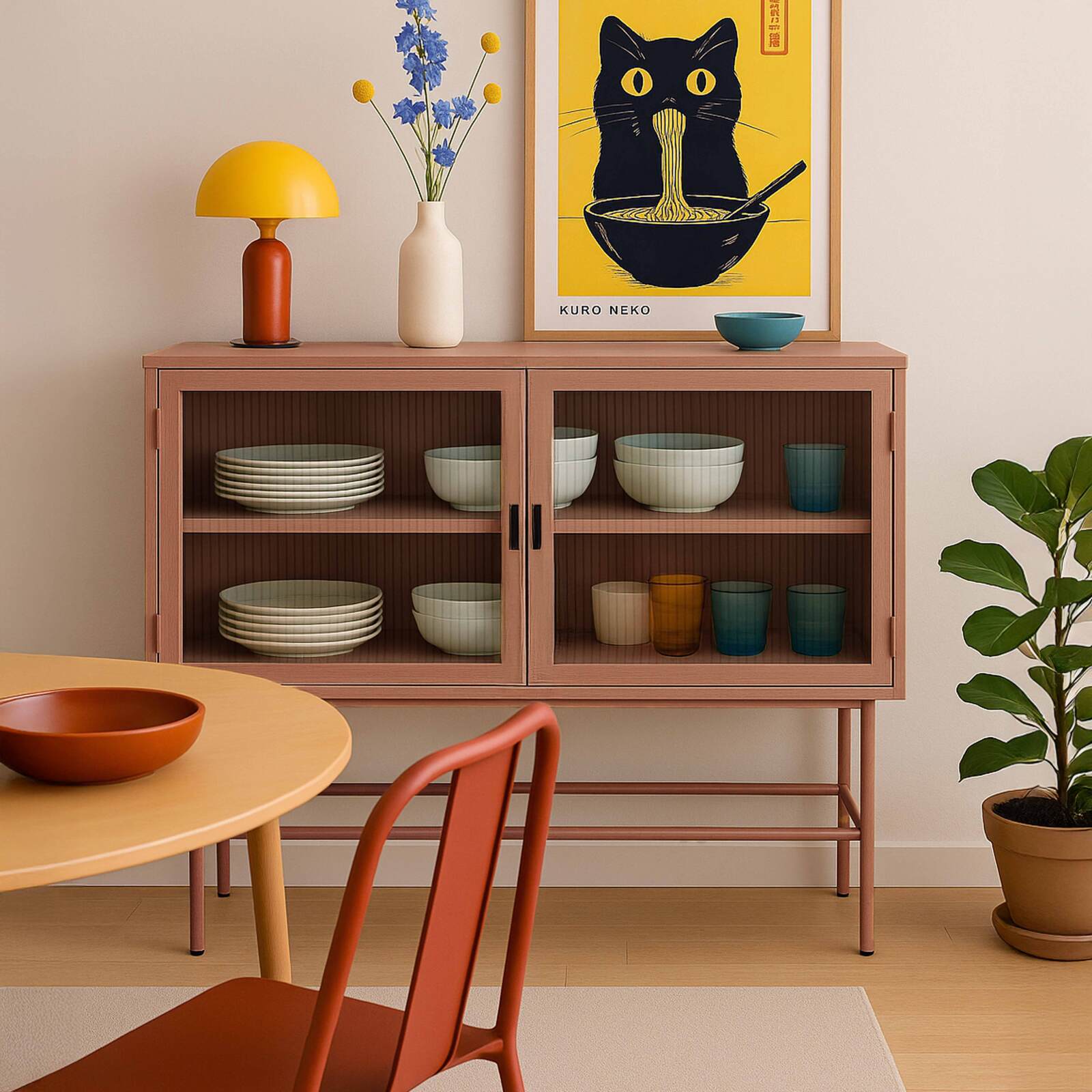 Büfett aus Metall und Glas ,2 Türen, 110 cm