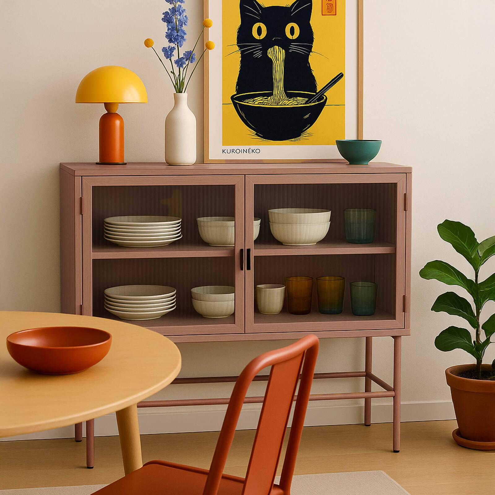 Büfett aus Metall und Glas ,2 Türen, 110 cm