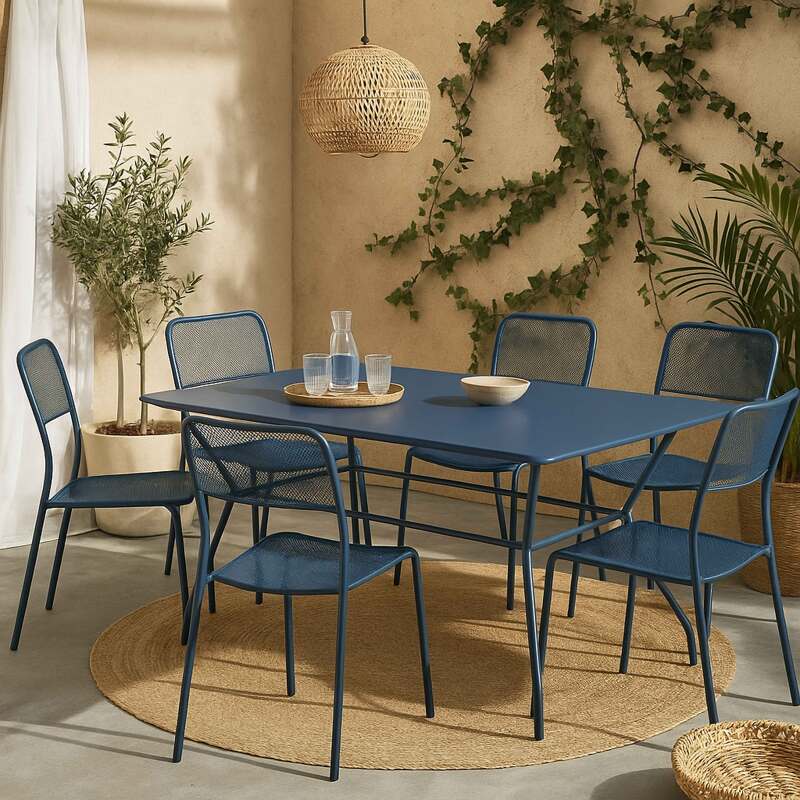 Gartentisch aus Metall, 140x80 cm, und 6 Stühle