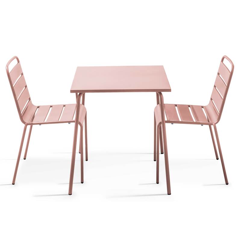 Gartentisch im Bistro-Stil, quadratisch, aus Metall, 70x70 cm, und 2 Stühle