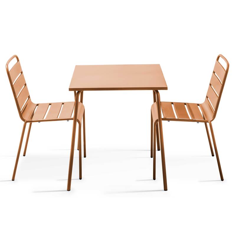 Gartentisch im Bistro-Stil, quadratisch, aus Metall, 70x70 cm, und 2 Stühle