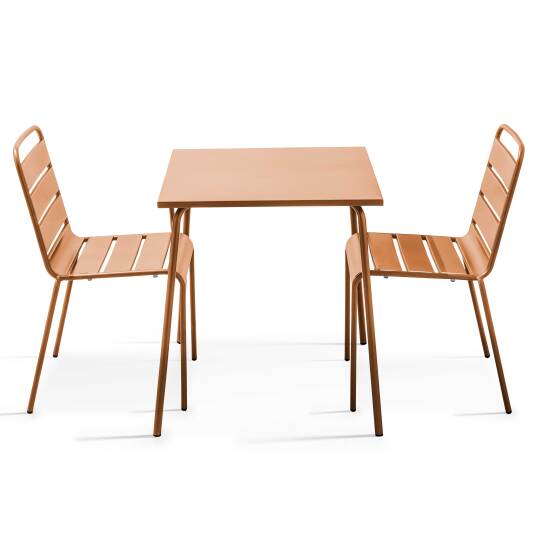 Gartentisch im Bistro-Stil, quadratisch, aus Metall, 70x70 cm, und 2 Stühle | Oviala