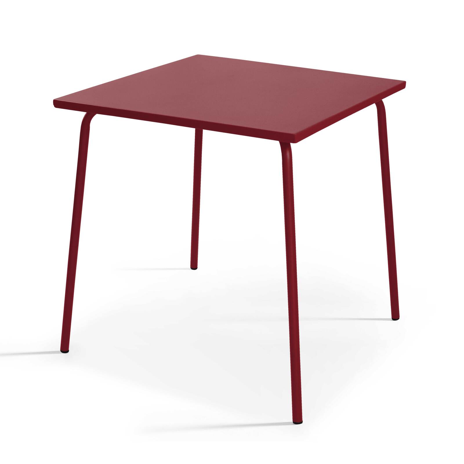 Quadratischer Gartentisch aus Metall, 70x70 cm, und 4 Stühle mit Armlehnen