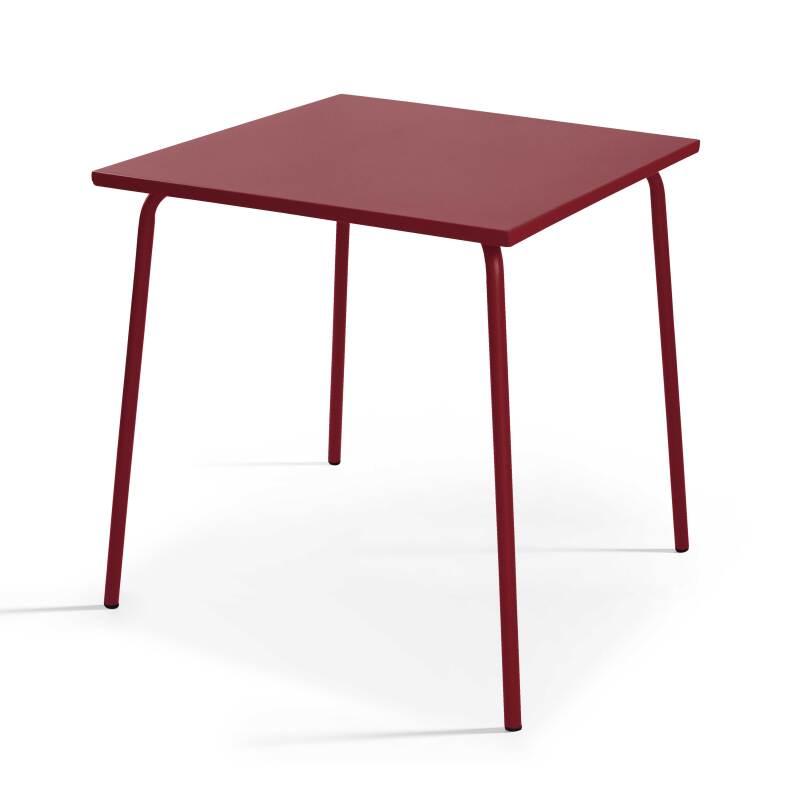 Quadratischer Gartentisch aus Metall, 70x70 cm, und 4 Stühle mit Armlehnen