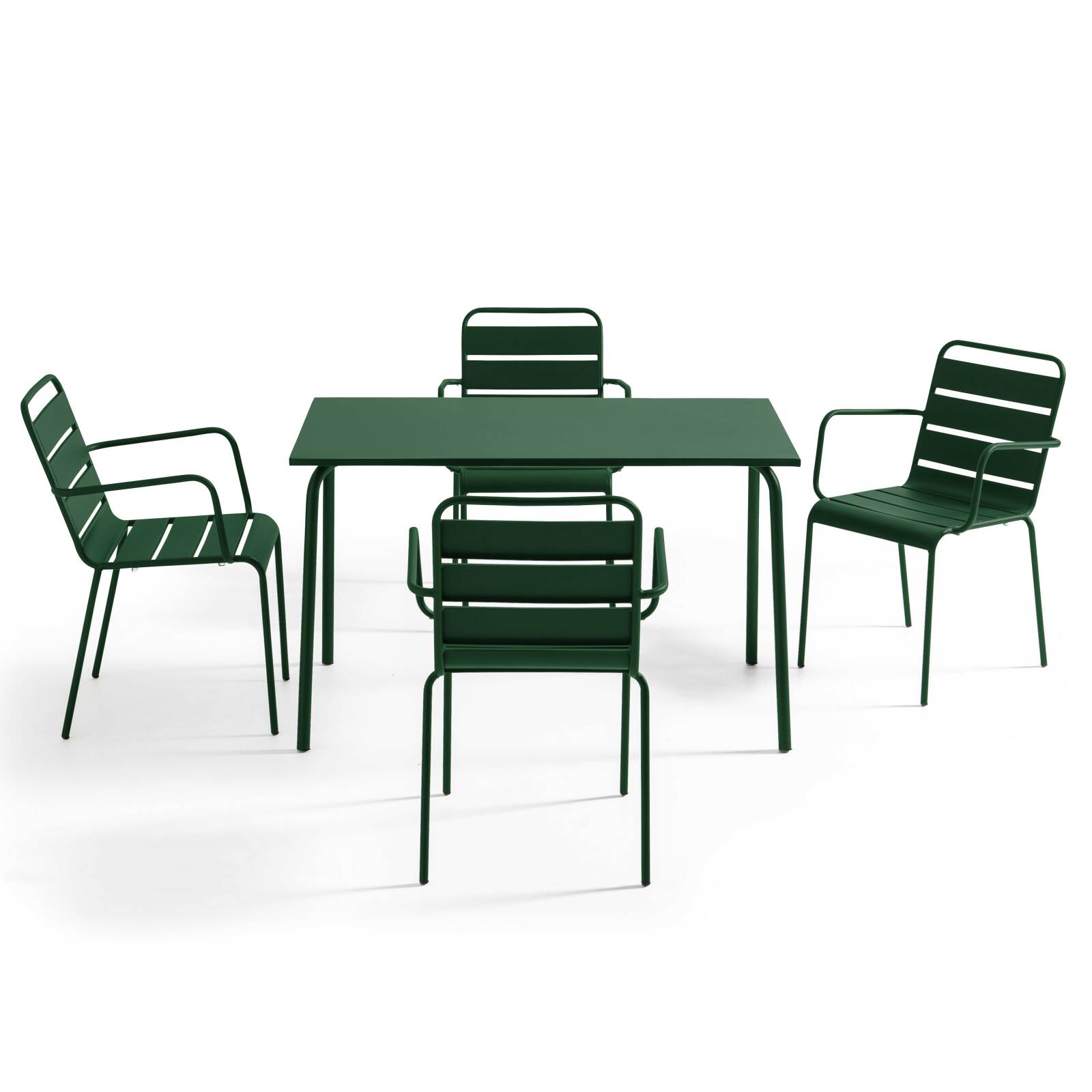 Gartentisch aus Metall, 120x70 cm, und 4 Stühle mit Armlehnen