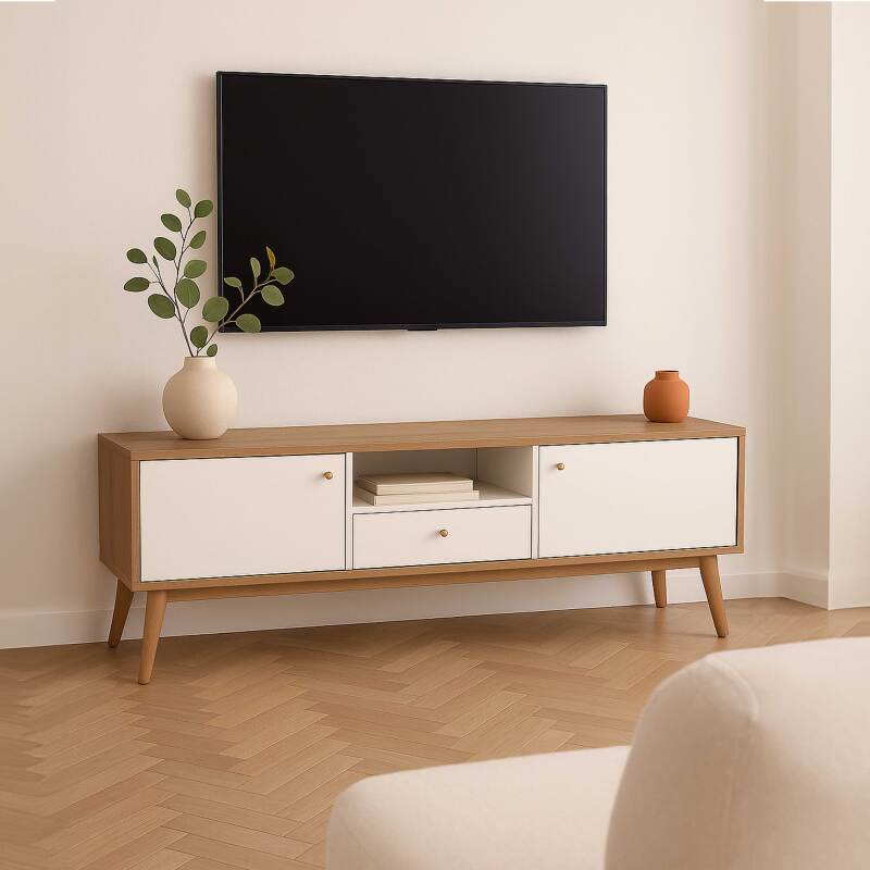 TV-Möbel aus hellem Holz und Weißeffekt 150 cm Skandinavischer