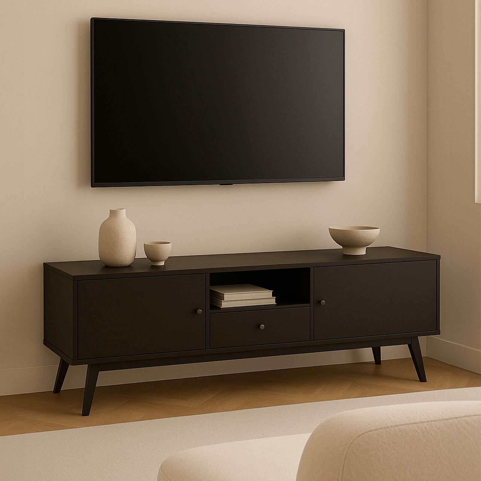 TV-Möbel aus schwarzer Holzeffekt  150 cm design