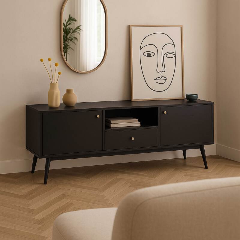 TV-Möbel aus schwarzer Holzeffekt 150 cm design