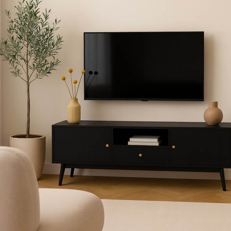 TV-Möbel aus schwarzer Holzeffekt 150 cm design