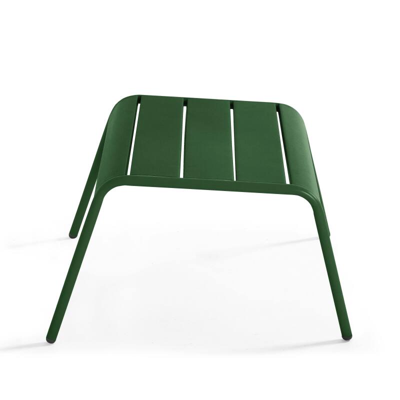 Set aus 2 niedrigen Metall-Sesseln und Fußstützen 