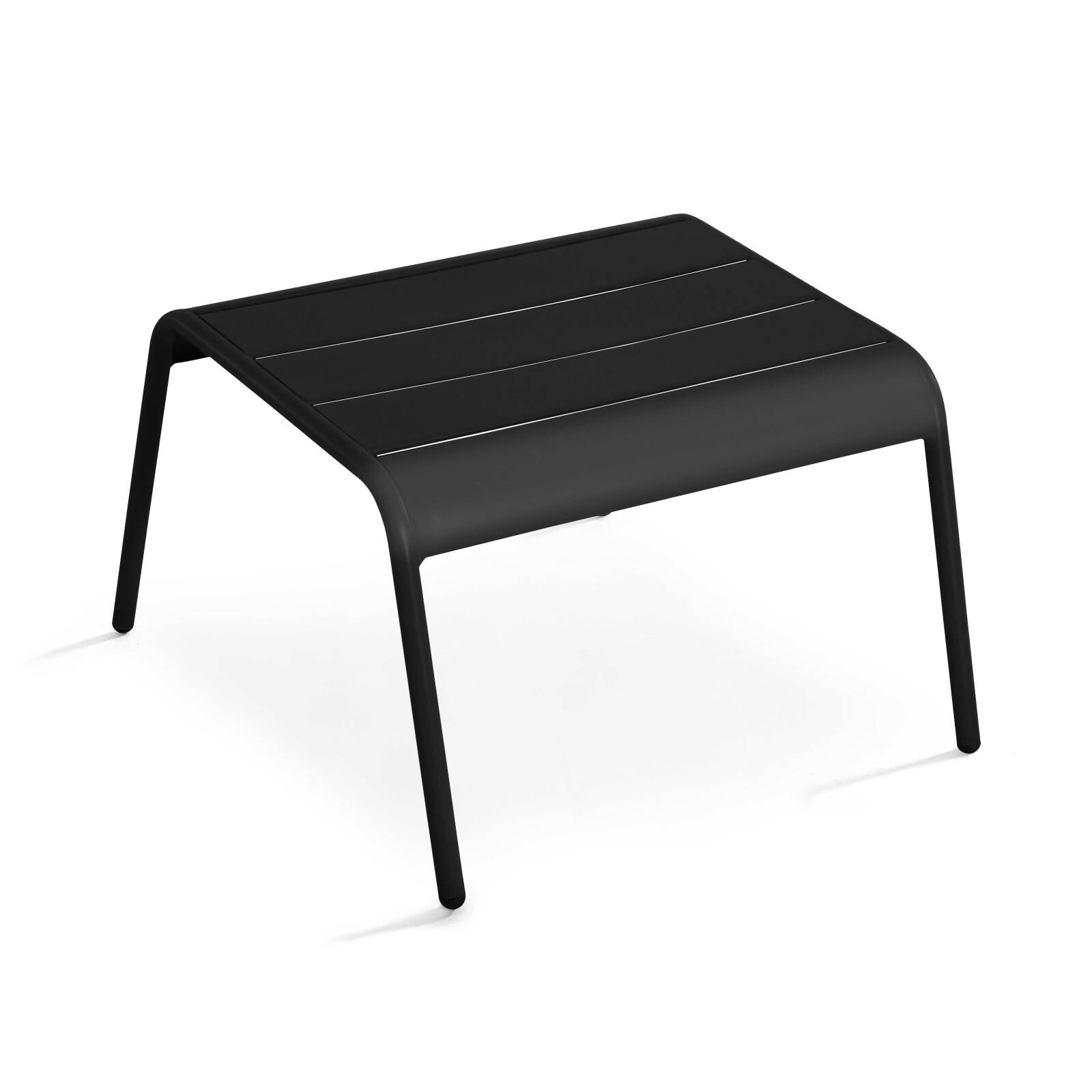 Set aus 2 niedrigen Metall-Sesseln und Fußstützen 