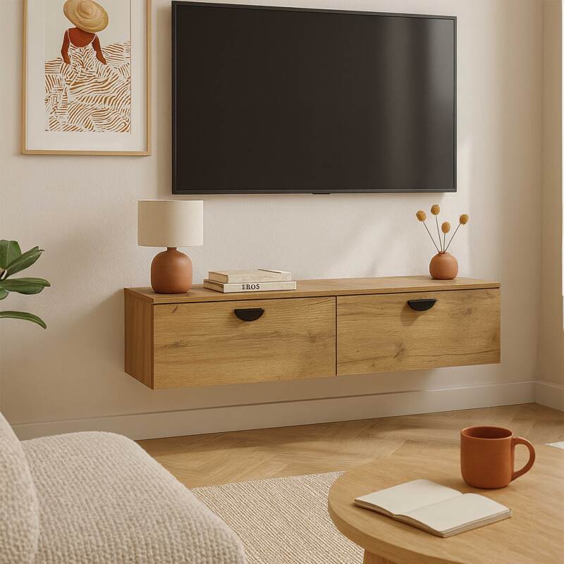 Hängendes TV-Möbel, Holzoptik, 120 cm, industrielles Stil  