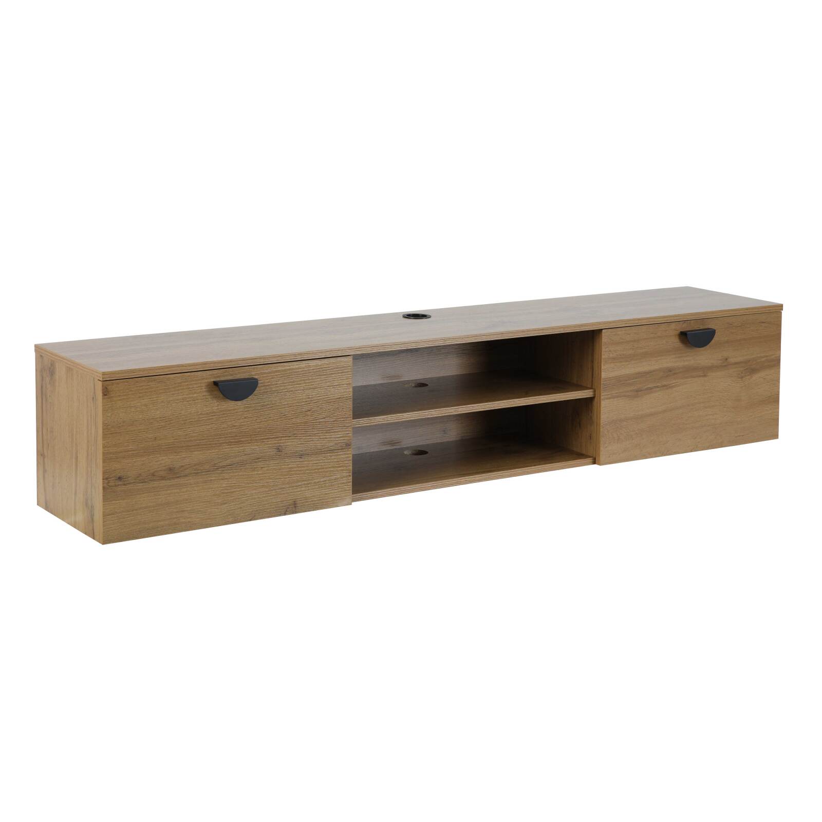 Hängendes TV-Möbel, Holzoptik, 160 cm, industrielles Stil