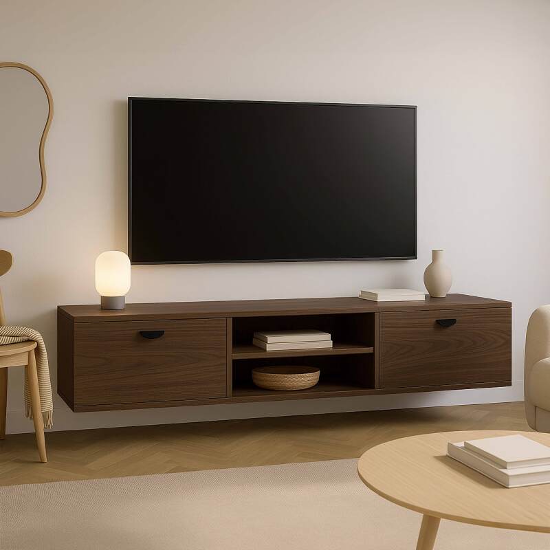 Hängendes TV-Möbel, Holzoptik, 160 cm, industrielles Stil