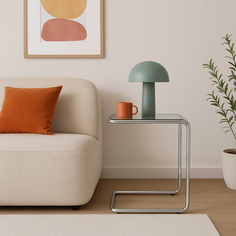 Beistelltisch quadratisch, aus gehärtetem Glas, 50x46 cm